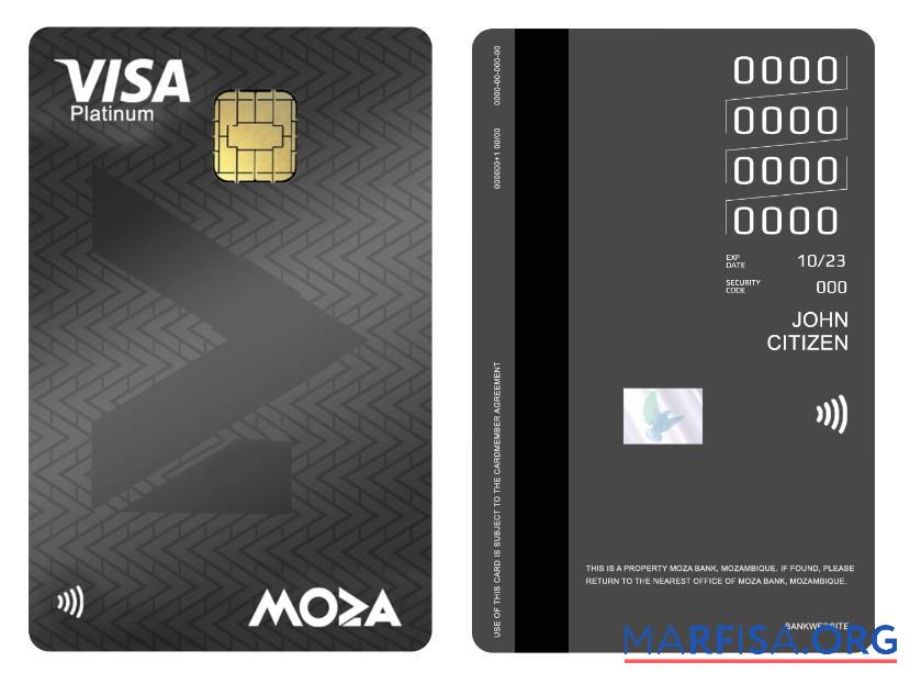Printable Mozambique Moza Bank visa platinum credit vertical card sample